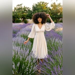 NEW Morning Lavender Valerie Buttoned Midi Dress Cream Women 1X Boho Cottage
